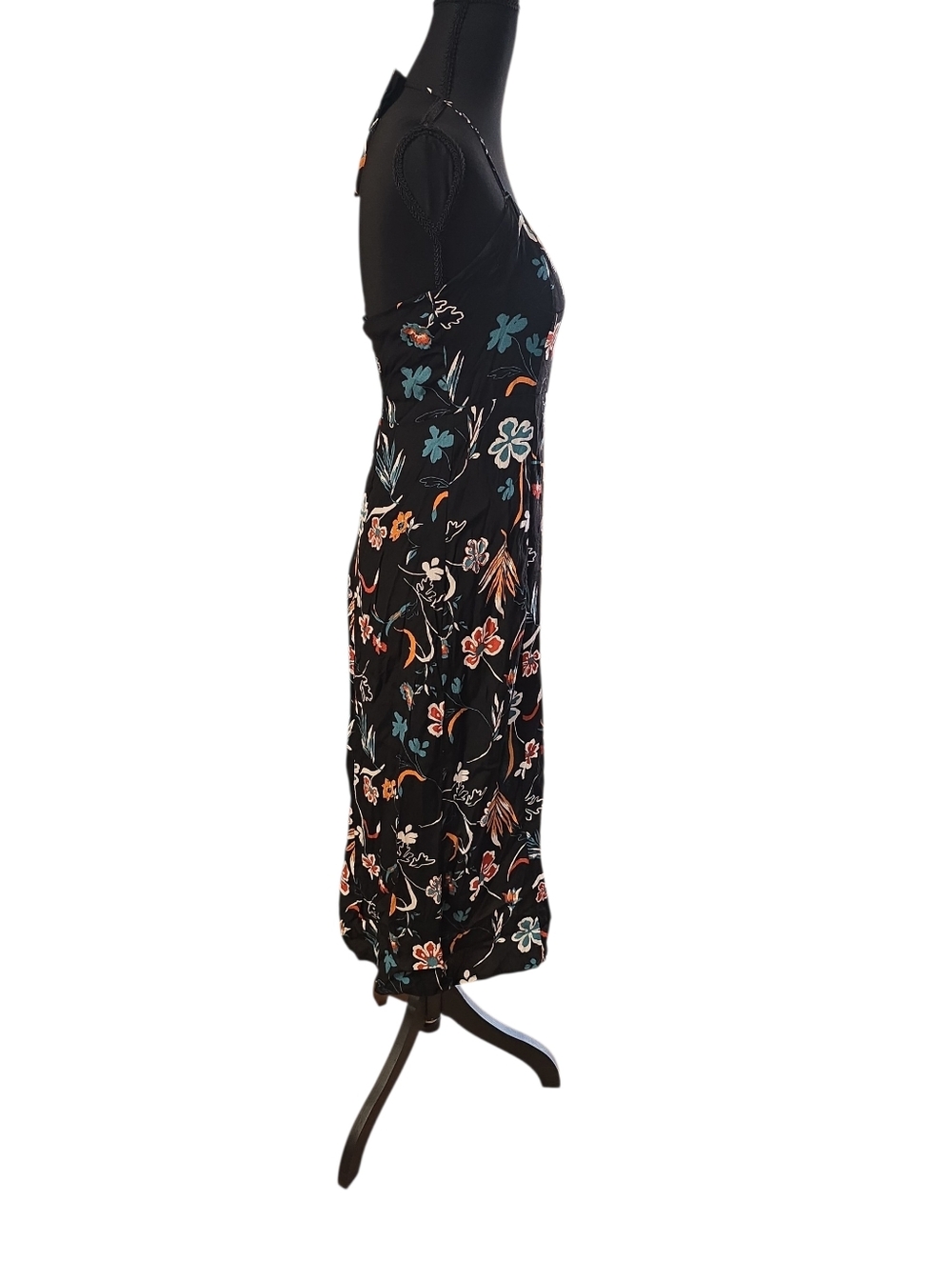Forever 21 Floral Black Midi Slip Dress with Spaghetti Straps M - Picture 3 of 5